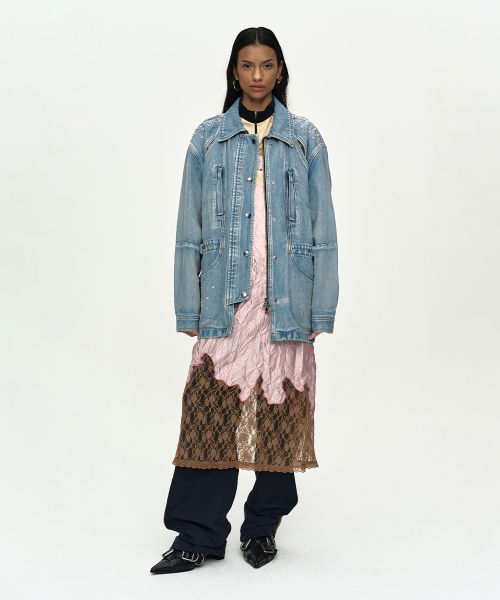 JEWELED DENIM WORK JACKET awa754w(BLUE)