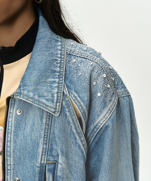 JEWELED DENIM WORK JACKET awa754w(BLUE)