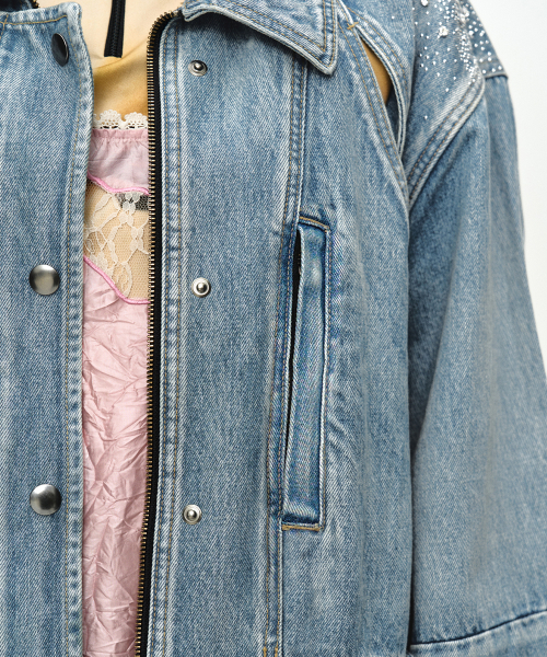 JEWELED DENIM WORK JACKET awa754w(BLUE)