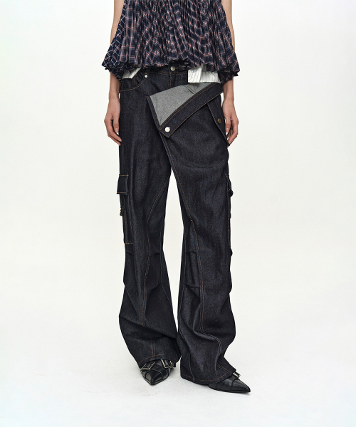 RIGID TURNOVER CARGO JEANS apa879w(INDIGO)