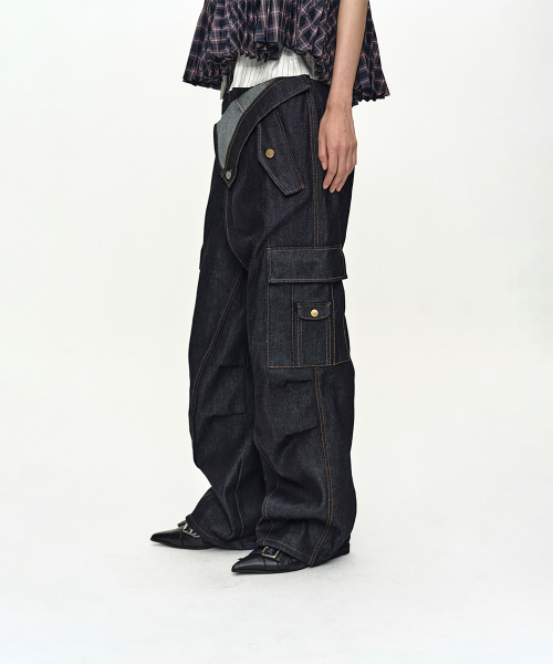 RIGID TURNOVER CARGO JEANS apa879w(INDIGO)
