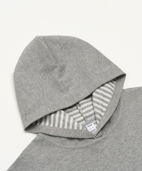 Серый лонгслив с капюшоном в полоску (GREY)