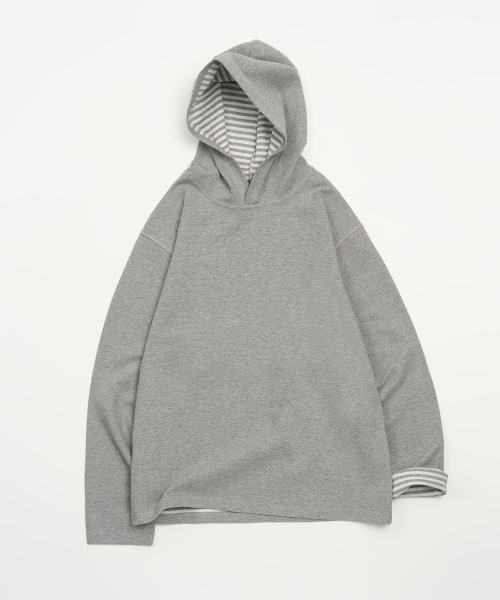 Серый лонгслив с капюшоном в полоску (GREY)