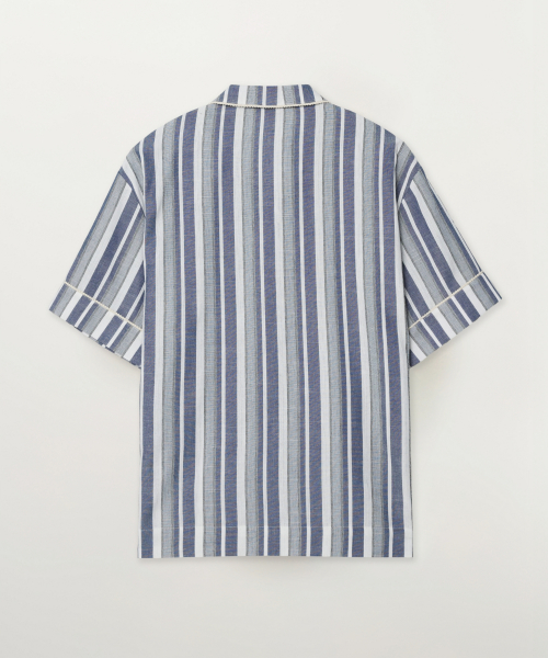 Homewear Stripe Open Collar Half Shirt Blue
