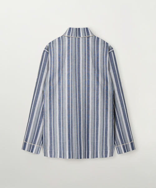 Homewear Stripe Open Collar Shirt Blue
