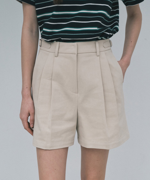 Хлопковые шорты с двойной складкой, Beige