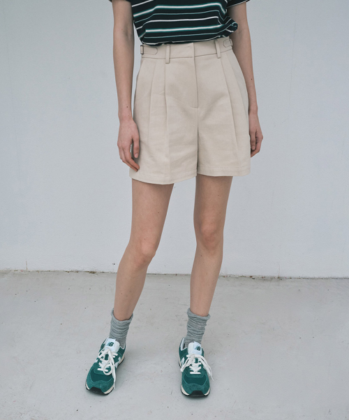 Хлопковые шорты с двойной складкой, Beige