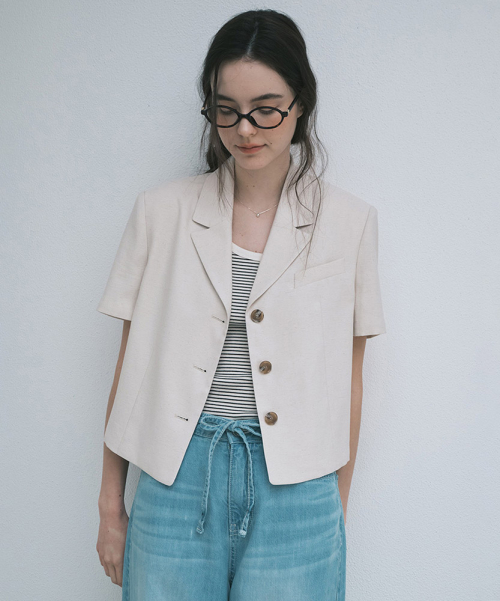 Льняной жакет с коротким рукавом Beige
