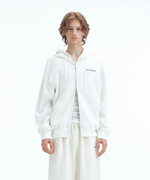 STITCH WAFFLE HOOD ZIP-UP - белый