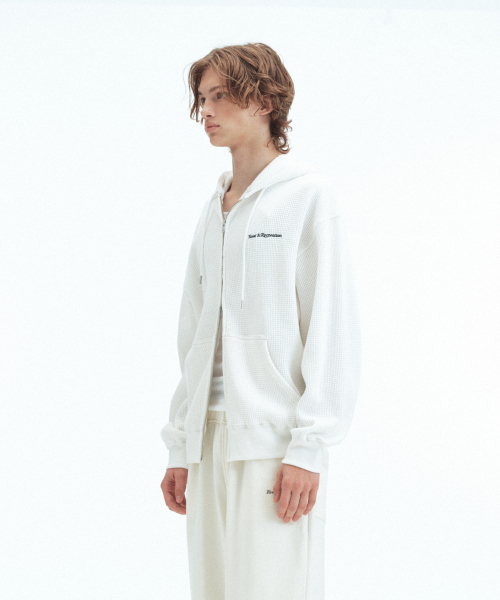 STITCH WAFFLE HOOD ZIP-UP - белый