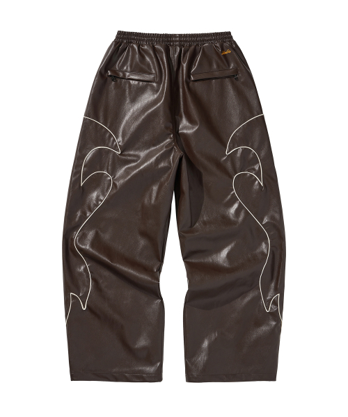 WESTERN FLAME LEATHER TRACK PANTS / BROWN