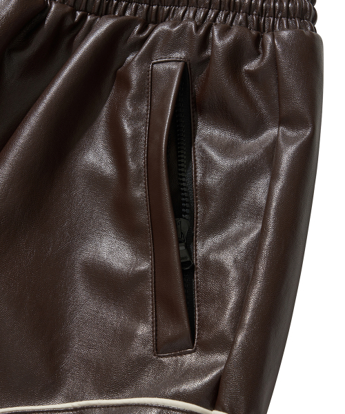 WESTERN FLAME LEATHER TRACK PANTS / BROWN