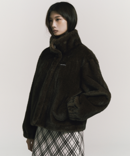 PREMIUM TOUCH FUR HIGH NECK JACKET_BROWN thumbnail 2