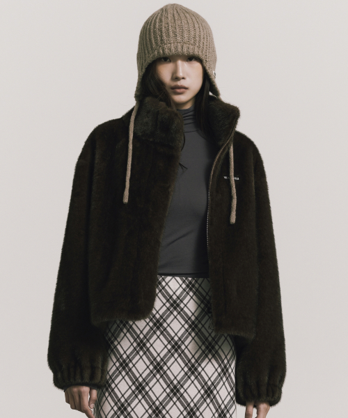 PREMIUM TOUCH FUR HIGH NECK JACKET_BROWN thumbnail 3