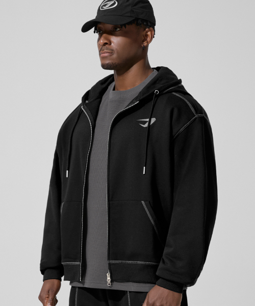 OVERLOCKED STITCH SWEAT HOOD ZIP-UP_чёрный