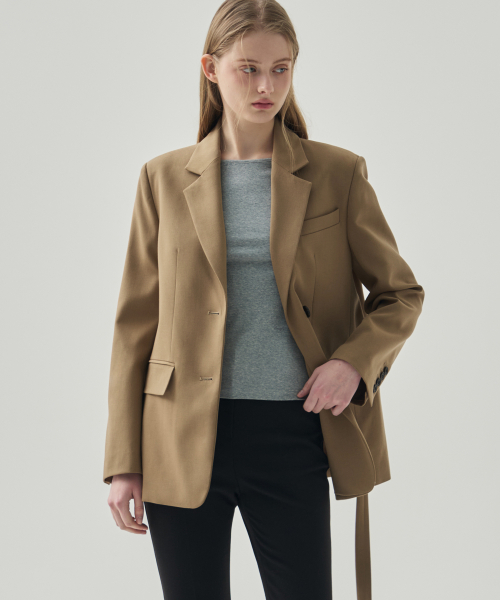 Полудвубортный блейзер из шерсти и хлопка [BEIGE]