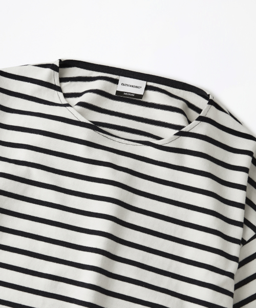 STRIPE BOAT NECK LONG SLEEVE TEE_айвори/NAVY