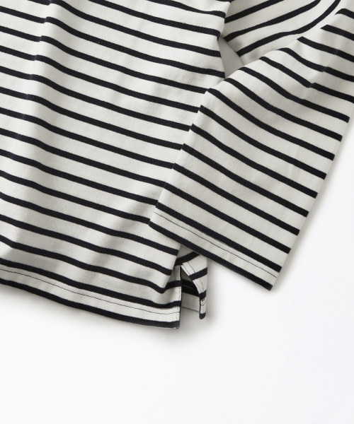 STRIPE BOAT NECK LONG SLEEVE TEE_айвори/NAVY