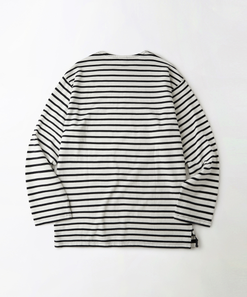 STRIPE BOAT NECK LONG SLEEVE TEE_айвори/NAVY