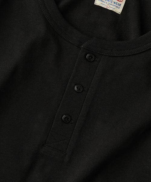 VINTAGE HENLEY NECK LONG SLEEVE TEE_чёрный