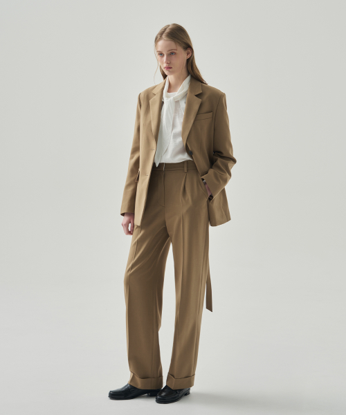 Свободные слаксы из шерсти и хлопка [BEIGE]