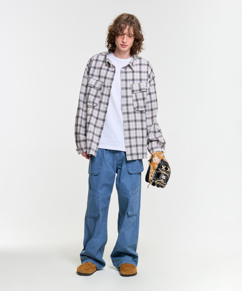 WASHED FATIGUE PANTS-BLUE