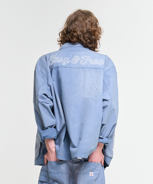 WASHED 3 POCKET JACKET-BLUE
