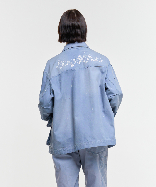 WASHED 3 POCKET JACKET-BLUE