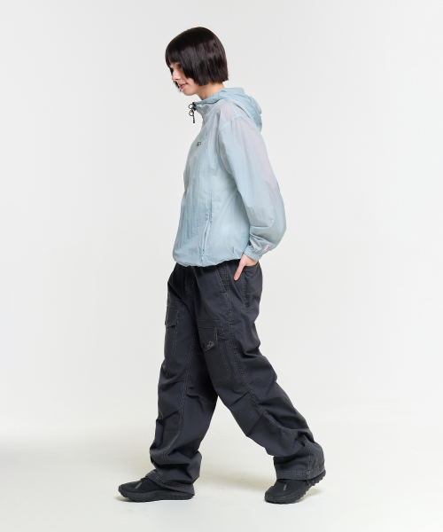 FRONT POCKET STRIPE WASHED PANTS-CHARCOAL