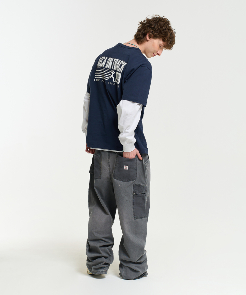 WASHED PATCHWORK PANTS-CHARCOAL