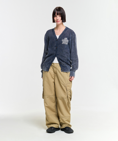 WASHED DESTROYED CARDIGAN-NAVY