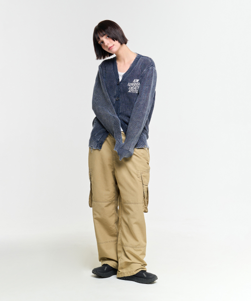 WASHED DESTROYED CARDIGAN-NAVY