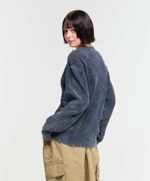 WASHED DESTROYED CARDIGAN-NAVY
