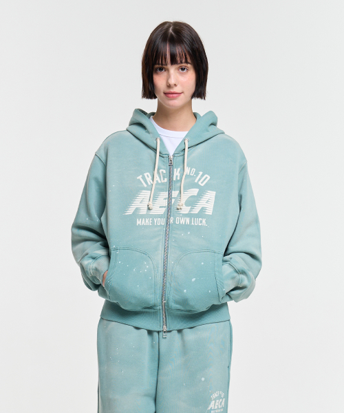 AECA TRACK NO.10 PAINTED ZIP-UP HOODIE-GREEN