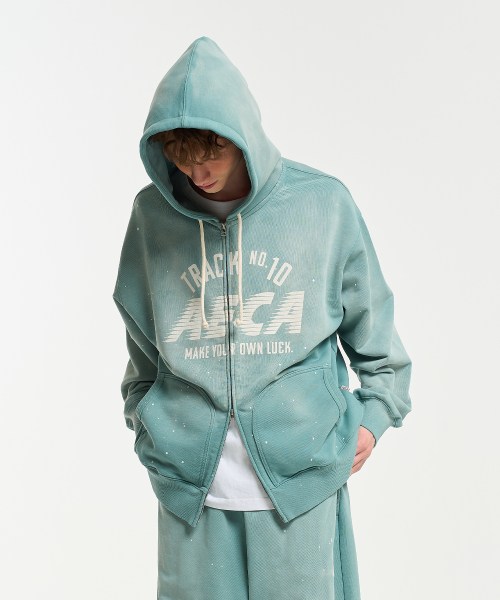 AECA TRACK NO.10 PAINTED ZIP-UP HOODIE-GREEN