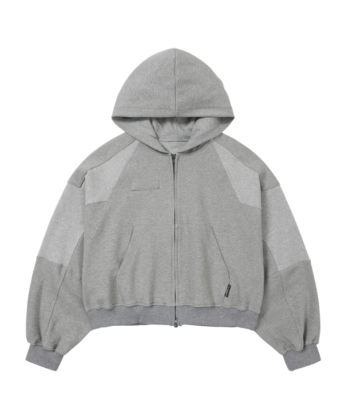 [POG:SERVICE x AJOBYAJO] Inside Out Panel Cropped Zip-Up Hoodie [MELANGE GREY]