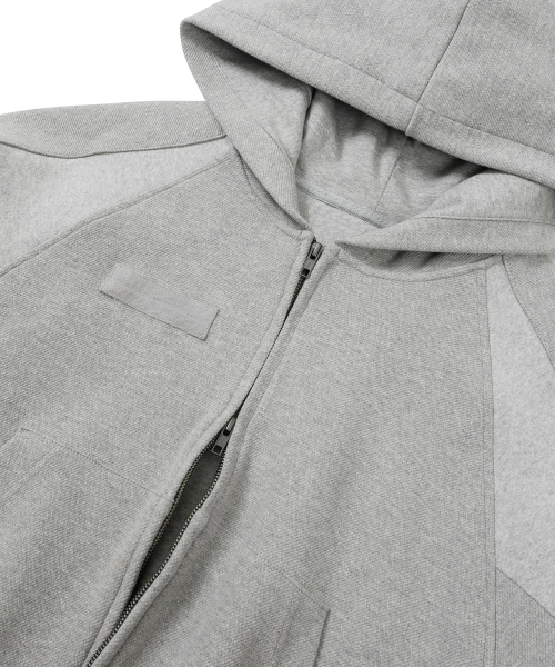 [POG:SERVICE x AJOBYAJO] Inside Out Panel Cropped Zip-Up Hoodie [MELANGE GREY]