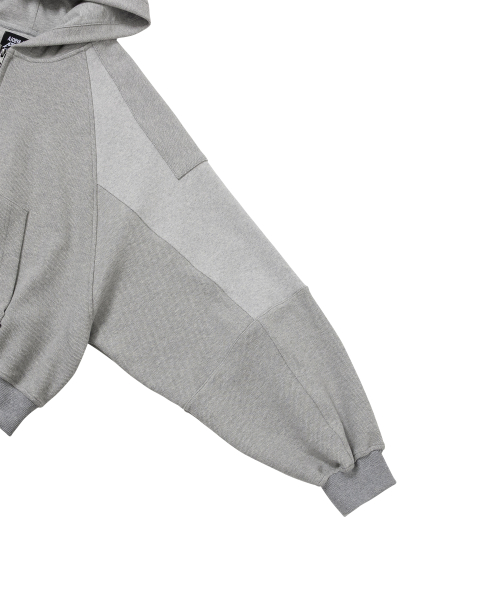 [POG:SERVICE x AJOBYAJO] Inside Out Panel Cropped Zip-Up Hoodie [MELANGE GREY]