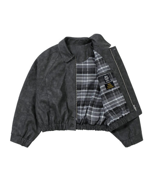 [POG:SERVICE x AJOBYAJO] Faded Panel Faux Leather Jacket [BLACK]