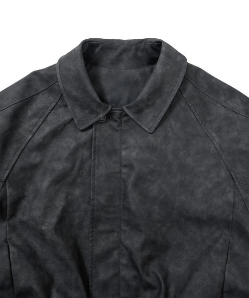 [POG:SERVICE x AJOBYAJO] Faded Panel Faux Leather Jacket [BLACK]