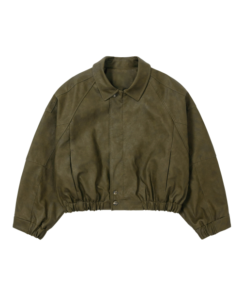 [POG:SERVICE x AJOBYAJO] Faded Panel Faux Leather Jacket [KHAKI]