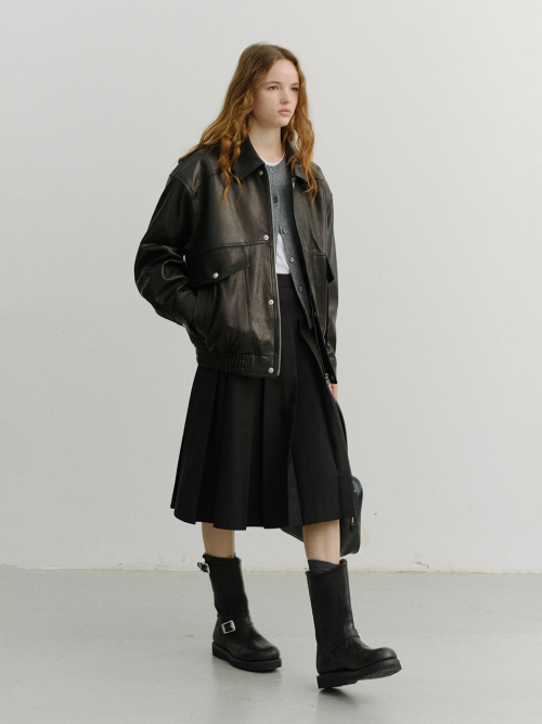 UNISEX OVERSIZED VINTAGE LEATHER BLOUSON_UDJU6A103_BLACK