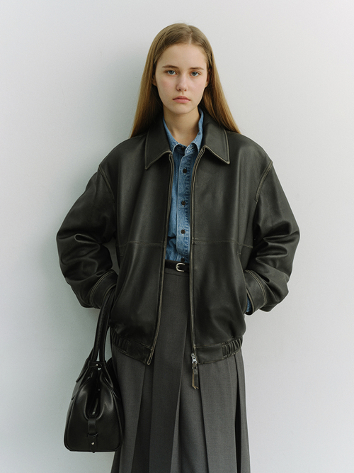 UNISEX DRIZZLER LEATHER JACKET_UDJU6A105_BRUSHED BLACK