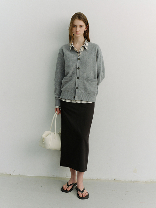 UNISEX BOYFRIEND KNIT CARDIGAN_UDSW6A102_MELANGE GREY