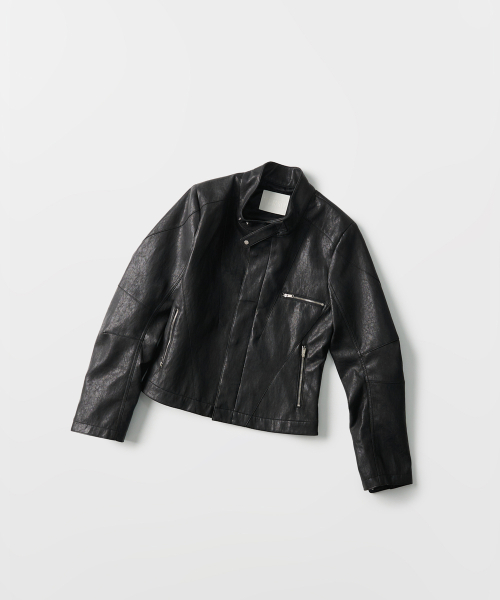 Cropped Panel Biker Jacket (black)