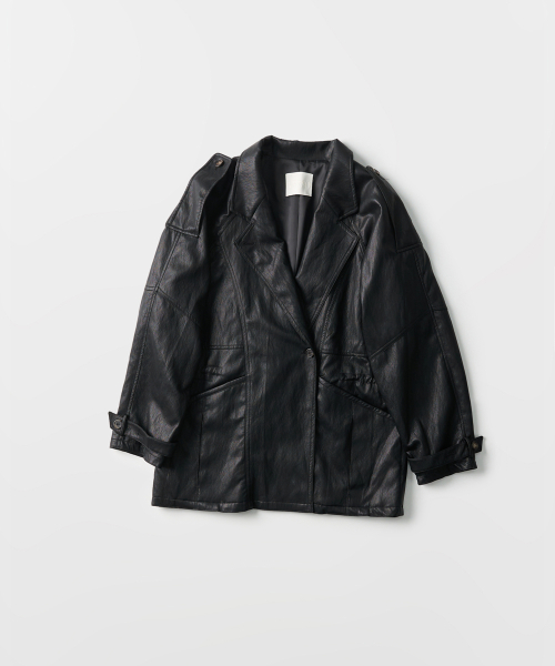 Leather Waist Drawstring Half Coat (black)