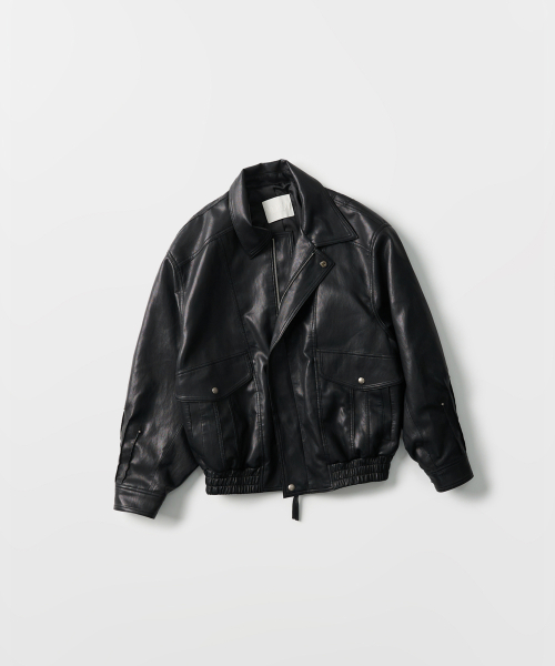 Tucked Rivet Leather Bomber Jumper (black)
