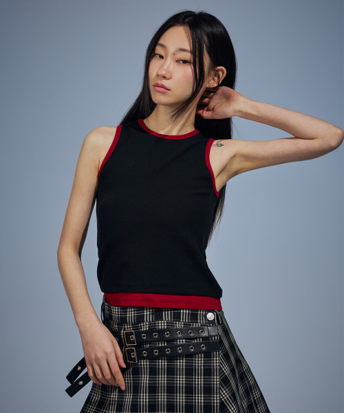 Slim Fit Layered Sleeveless (Black/R)