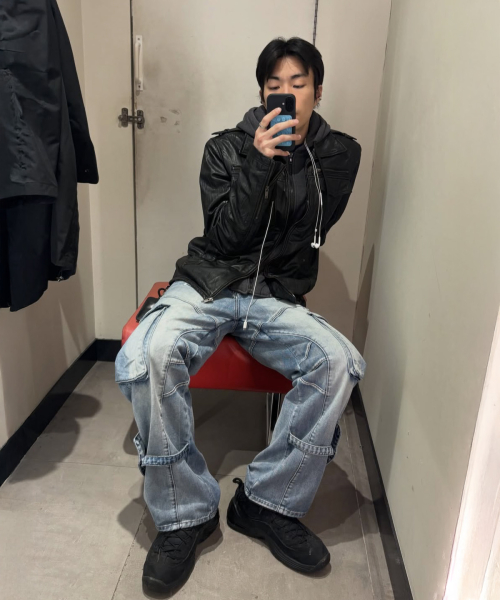 Washed Cargo Denim Detail Pants