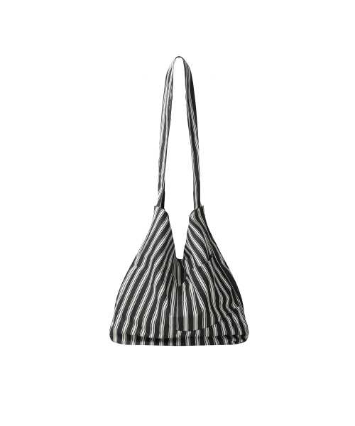 REVERSIBLE STRIPE PACKABLE COTTON BAG - BLACK